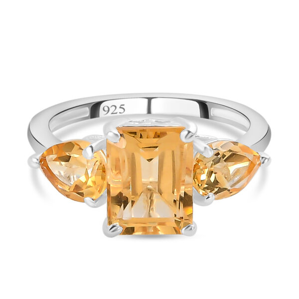 1.50ct Size S. Citrine three-stone ring in platinum overlay Sterling Silver